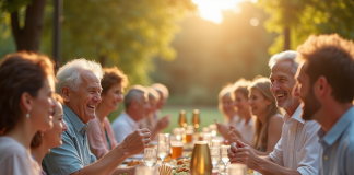 Couple mature célébrant leur 39e anniversaire en famille