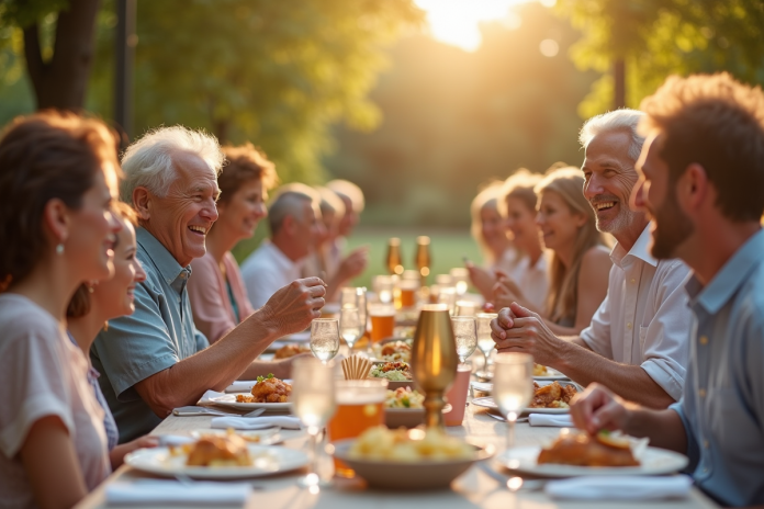 Couple mature célébrant leur 39e anniversaire en famille
