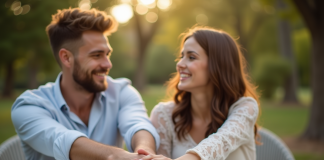 Couple célébrant leur anniversaire de mariage en extérieur