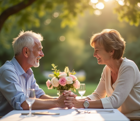Témoignages sur le bonheur de fêter ses 25 ans de mariage Couple mature souriant main dans la main en extérieur