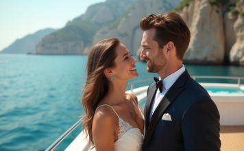 Lune de miel des milliardaires : destination de rêve et lieux extraordinaires Jeune couple élégant sur un yacht en Méditerranée