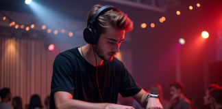Rôle et importance du DJ : découvrez son but et ses fonctions en soirée Jeune DJ homme en action avec mixeur moderne lors d'une soirée
