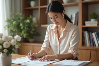 Jeune femme arrangeant invitations pour fête familiale