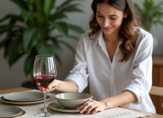 Verre à vin rouge : comment le mettre en valeur dans la décoration de la table ? Jeune femme en blanc servant un verre de vin rouge