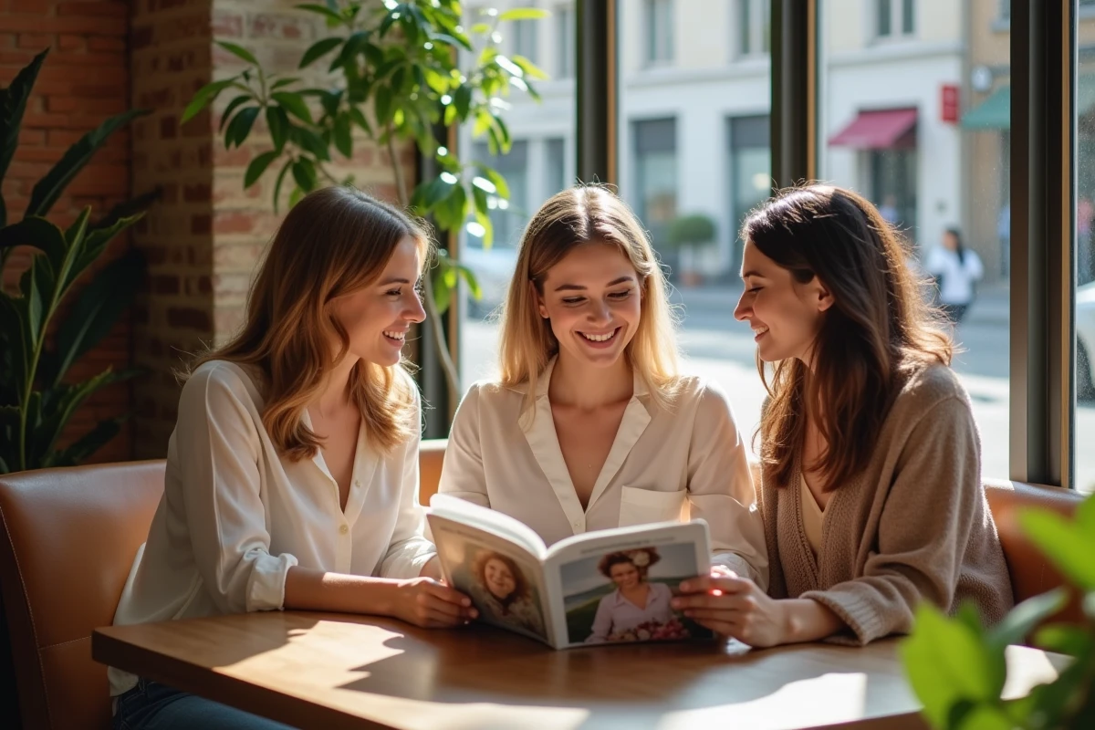 Trois femmes discutant mariage dans un café à Nantes