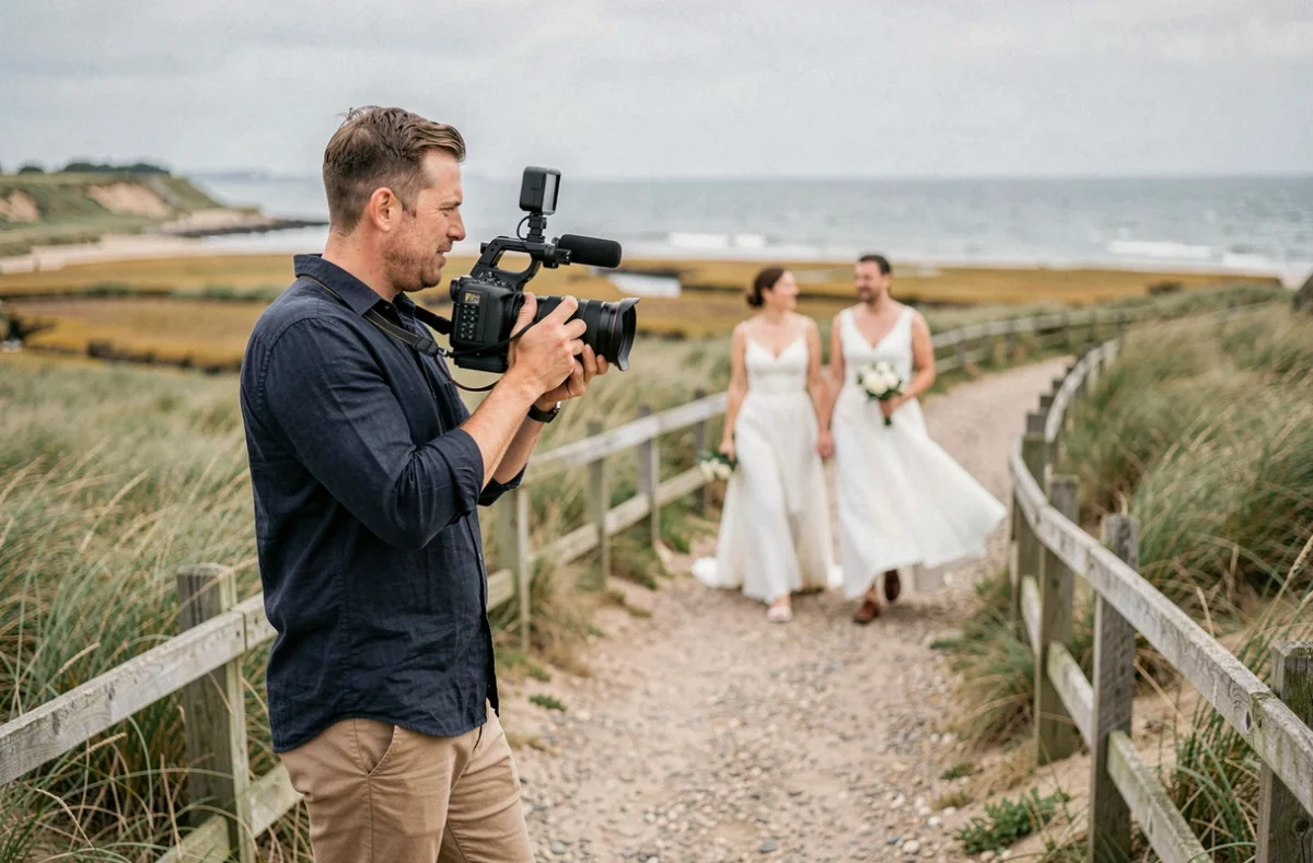 Vidéaste mariage Grégory Udron UP Stories filmant un couple sur le littoral vendéen