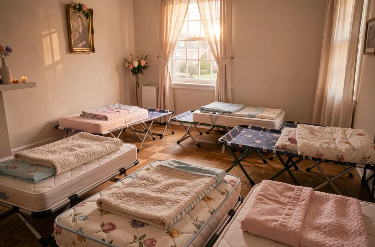 Lits parapluie et matelas préparés pour les enfants du mariage
