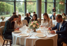 Disposition parfaite des tables pour un mariage : nos conseils d’expert Groupe d'adultes élégants organisant des cartes de nom lors d'une réception de mariage