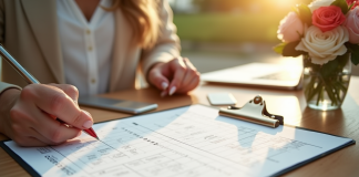 Organisateur de mariage planifiant un emploi du temps élégant