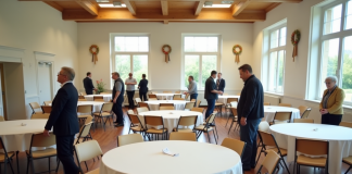 Groupe d adultes organisant une réunion dans une salle spacieuse