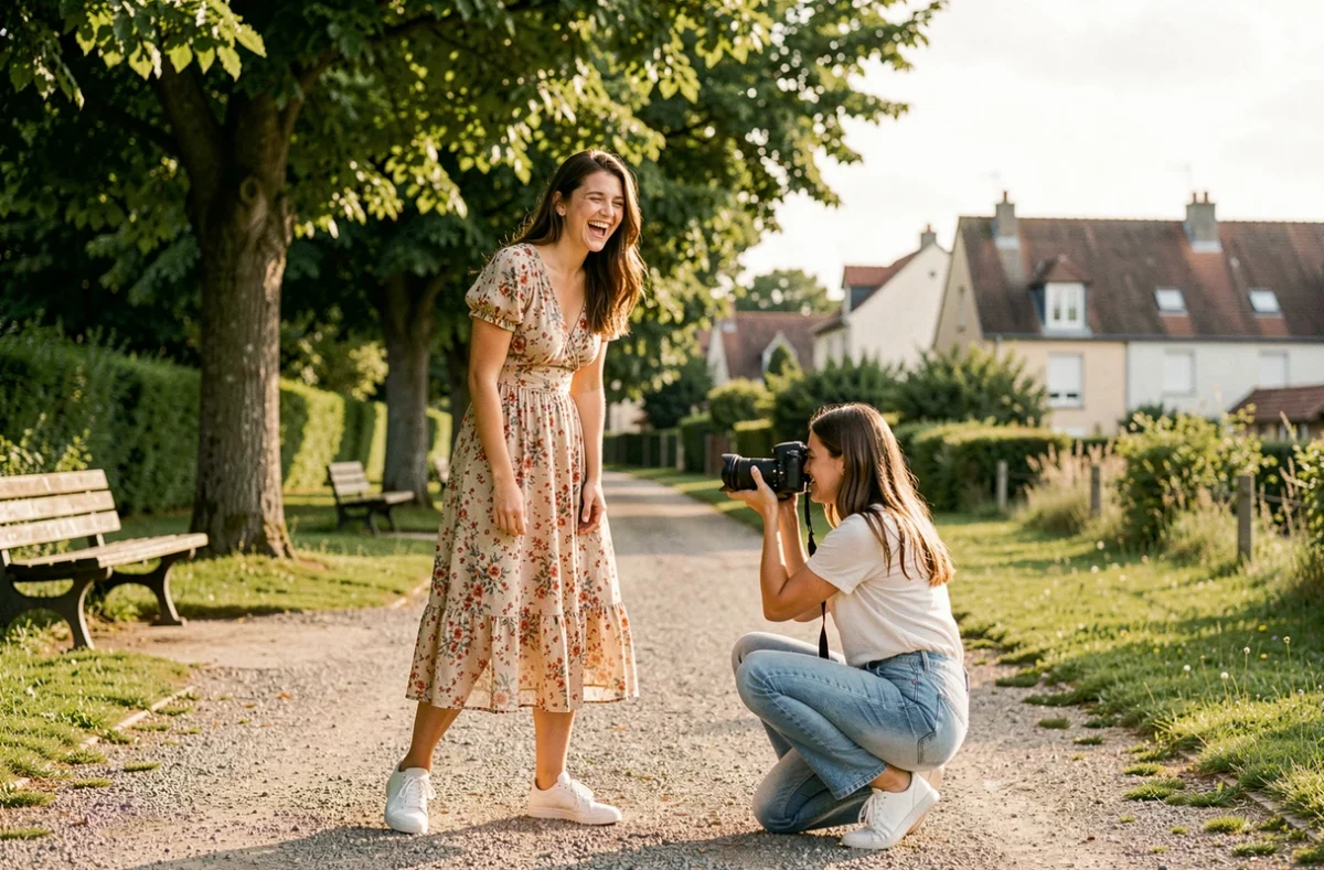 Séance photo en extérieur à Genas avec une photographe capturant un portrait naturel dans un parc