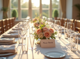 Étiquetage plan de table mariage : astuces pour organiser la réception Table de mariage élégante avec centres floraux et cartes noms
